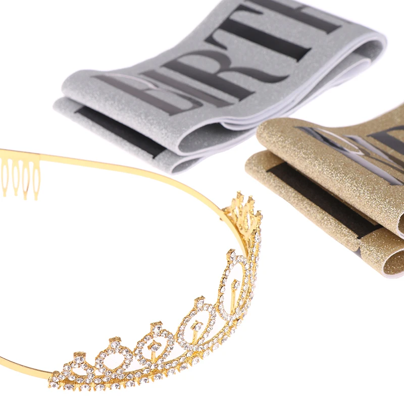 Тиара с короной и кристаллами для девочек пояс на плечо празднования дня