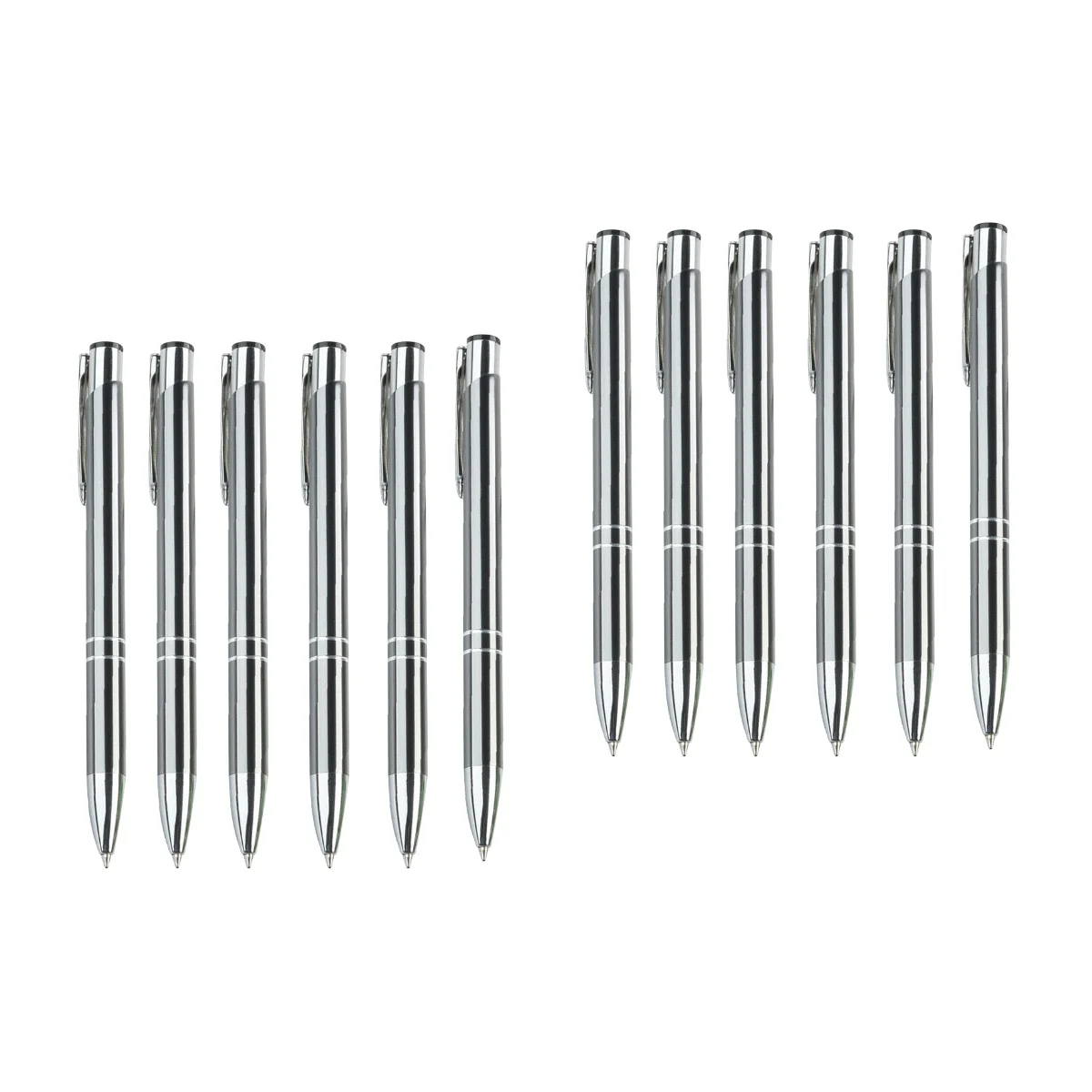 

12 pcs Retractable Ballpoint Pens Metal Ball-point Pen Stationery for School Business Office (Silver)