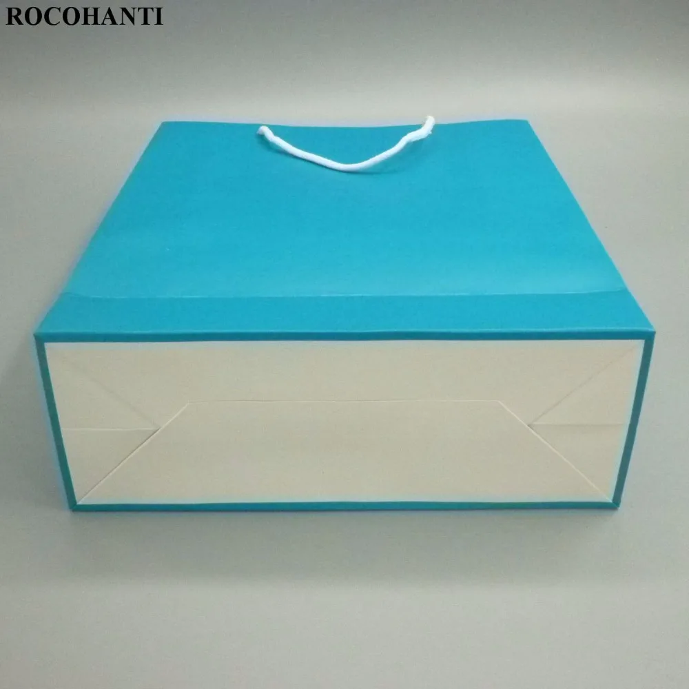 5X250 GSM картонные бумажные пакеты Skyblue рекламная сумка для покупок с ручками из хлопчатобумажной веревки для одежды бутиков средних размеров