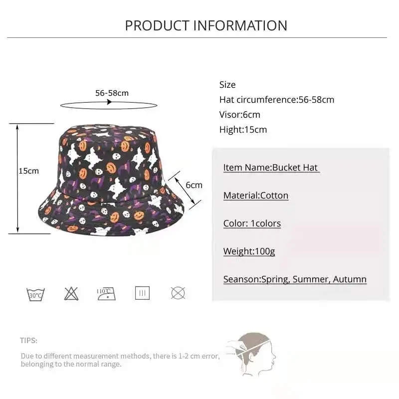 

Halloween Party Print Panama Bucket Hats Women Reversible Fisherman Hat Outdoor Travel Sun Hat Unisex Hip Hop Hat Casquette
