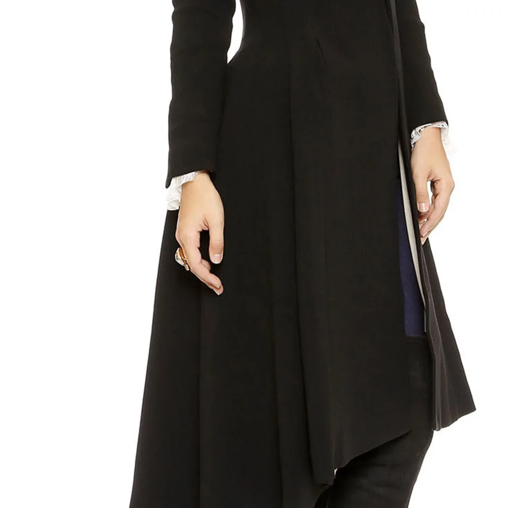 

Gothic Black Long Wool Coat Women Spring Thin Fashion Office Lady Plus Size 5XL Coats 2020 Elegant Casual Overcoat Windbreaker