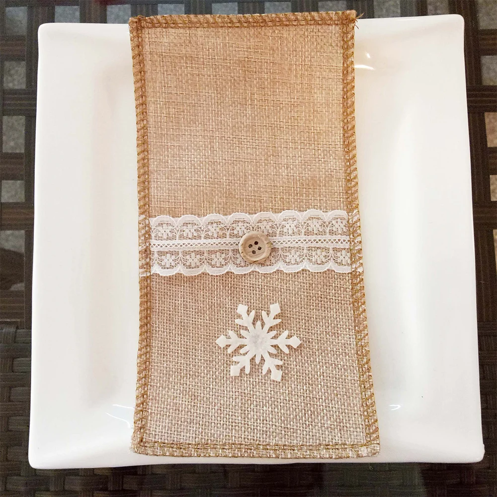 1/2/4/6/10PCS Christmas Linen Lace Embellished Tableware Silverwaser Holder Dinner Table Decoration Knife And Fork Cover 20x10cm | Дом и сад