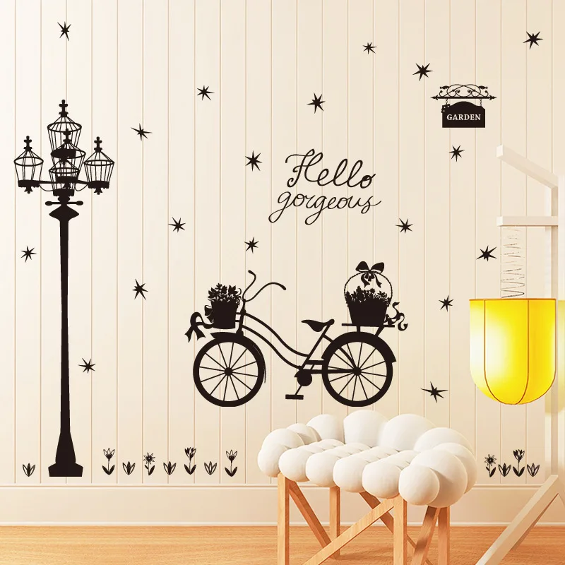 

Nordic Retro Street Lamp Float Combination Silhouette Romantic and Warm Bedroom Background Decoration Self-adhesive Wall Sticker