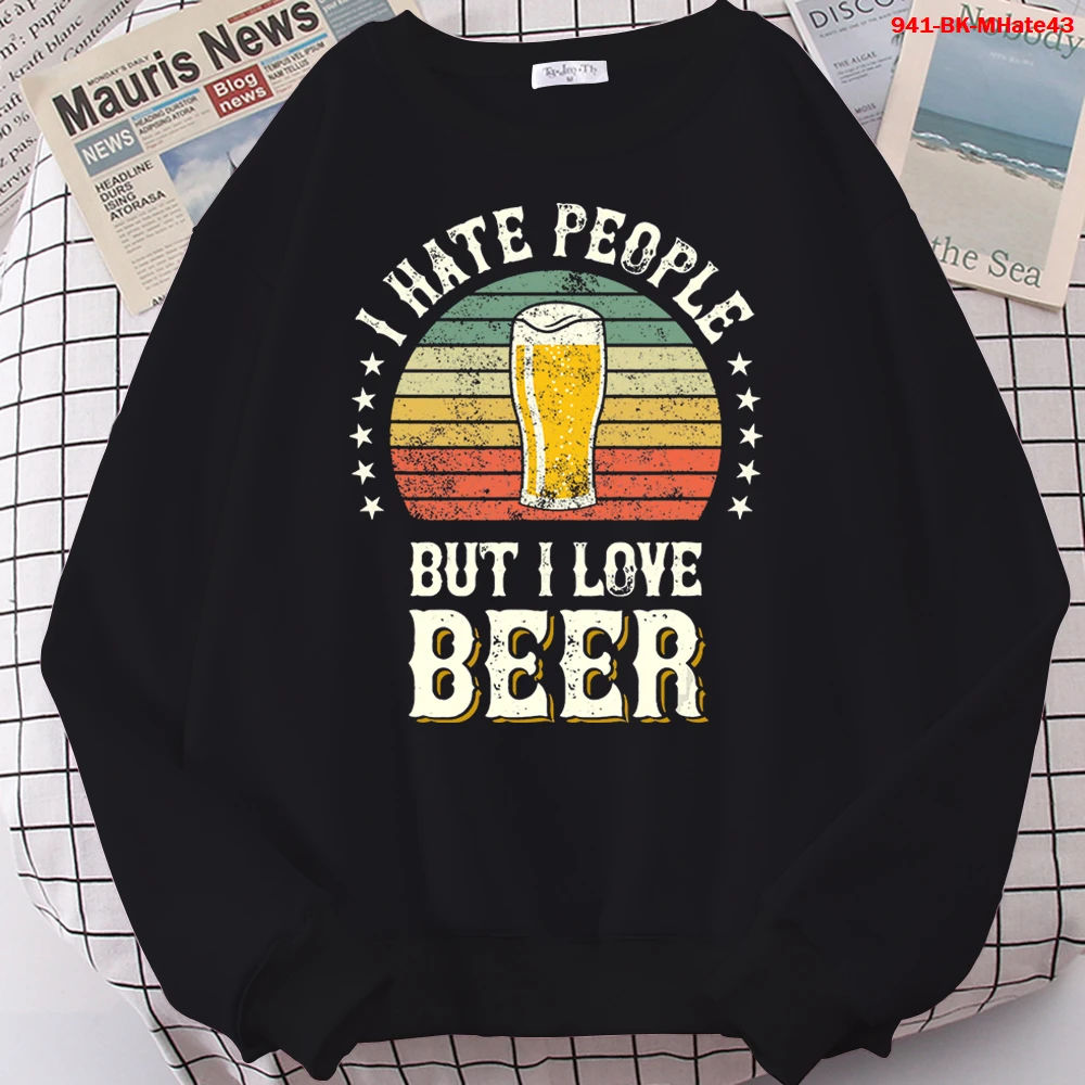 

Худи оверсайз с надписью I HATE PEOPLE BUT I LOVE BEER, толстовки с длинным рукавом, худи в стиле Харадзюку, толстовка с круглым вырезом