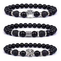 vintage lion head beaded bracelets men obsidian lava stone dog paw charm bracelets bangles for women friendship jewelry gift