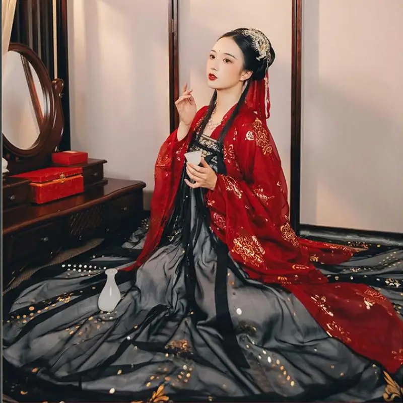 

Женское китайское платье ханьфу в старинном стиле, Повседневное платье ханьфу для косплея, Женский винтажный костюм Тан, благородный костю...