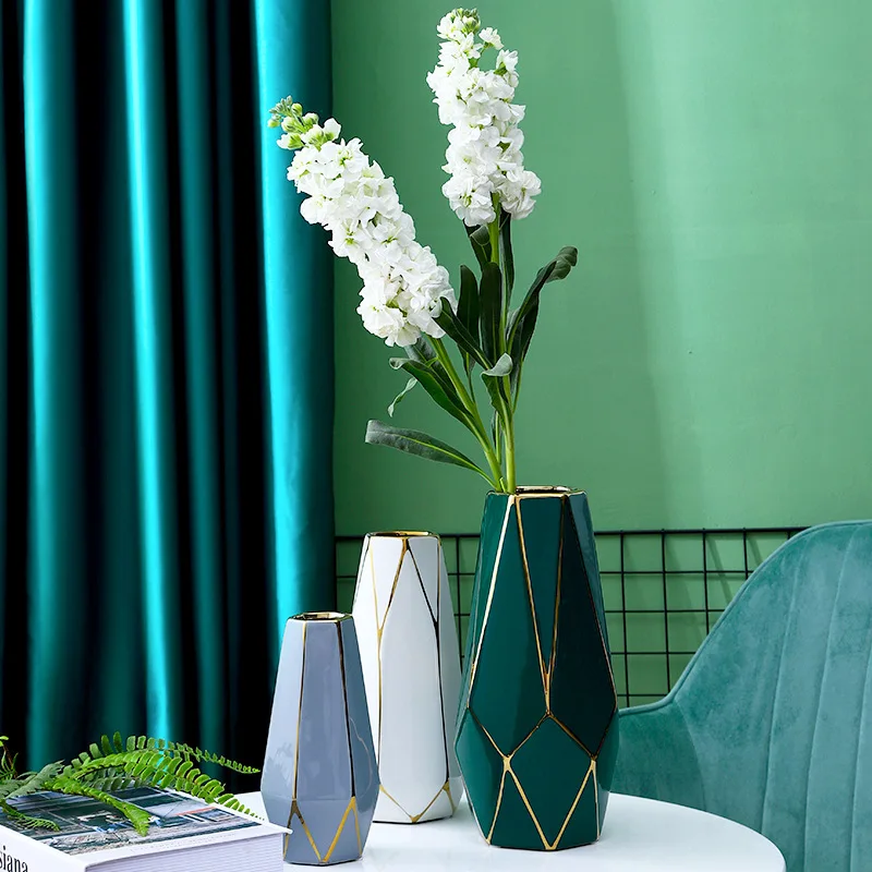 

Geometric lines gilded ceramic vase home decorat desktop light luxury flower hydroponic vase decoration ornaments ceramic vase