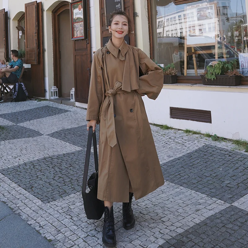 

Женская ветровка в британском стиле, повседневный свободный тренчкот средней длины превосходного качества, модель F02 на весну и осень, 2021