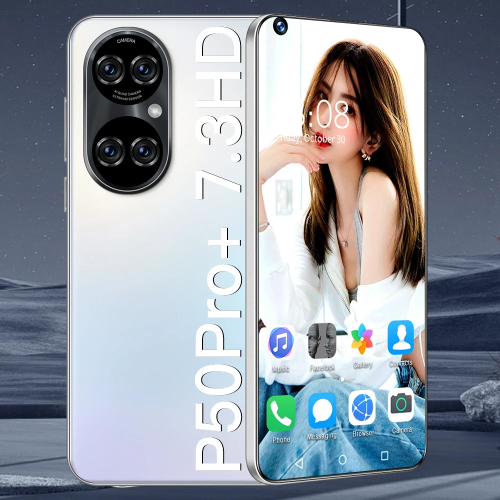 

Global Version P50Pro+ 7.3 Inch Smart Phone Full Screen Android Mobile Phone 6800 Battery Capacity 16+512G Face ID CellPhone