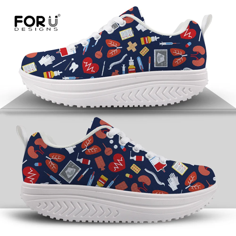 

FORUDESIGNS 2021 Spring Women Sneakers Shoes Hospital Nurse Heart Printed Casual Girls Shoes Height Increasing Platform Sneakers