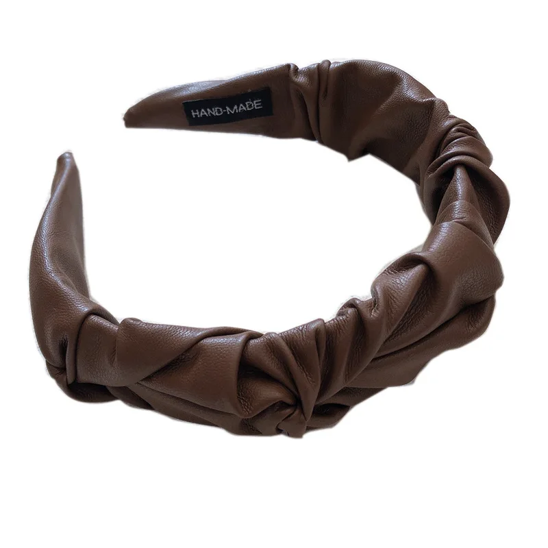 

Women Headband PU Leather Retro Hairbands for Women Top Knotted Girls Hair Band Female Hair Accessories Handmade Head Hoop Bezel
