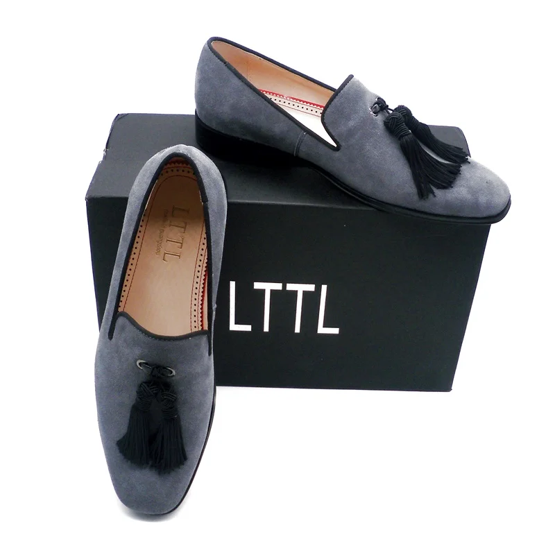 LTTL серые замшевые туфли мужские лоферы с кисточками кожаные повседневные ручной