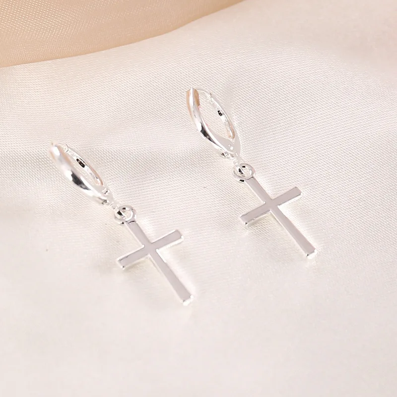 Luokey Simple Rose Gold Cross Earrings For Women 3 Colors Female Charm Huggie Hoops Minimalist Jewelry Accessories 2020 | Украшения и