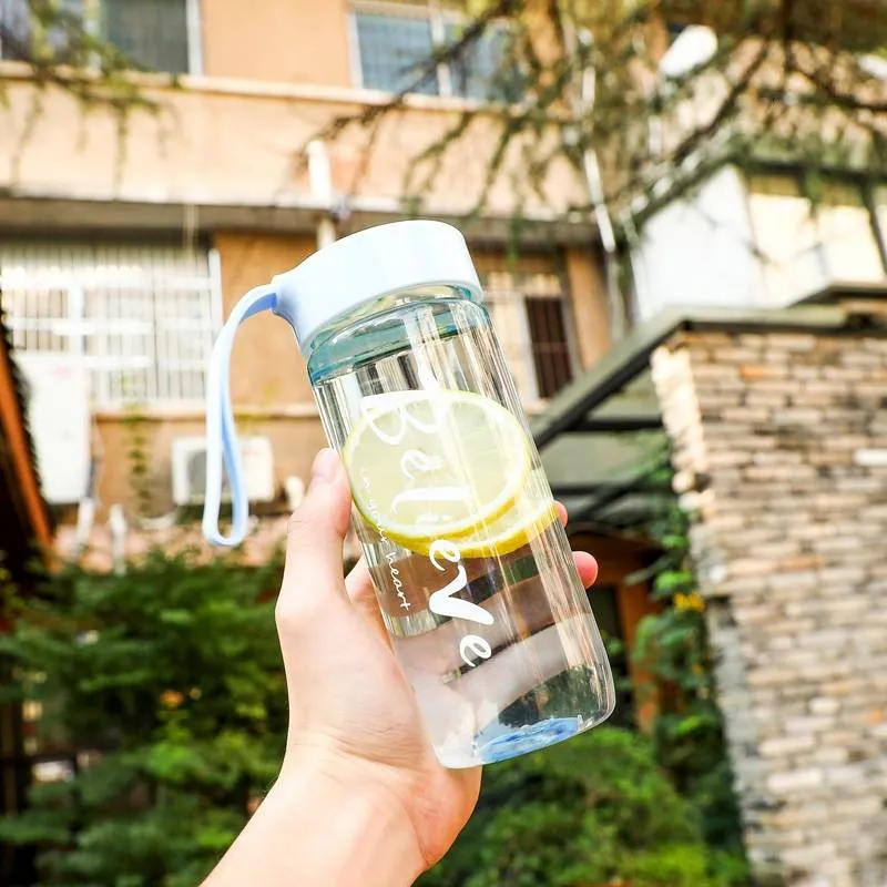 Transparent Blue Бутылка для сока воды BPA бесплатно пластиковые квадратные корейский стиль Спортивная бутылка для питья - Цвет: Transparent Blue