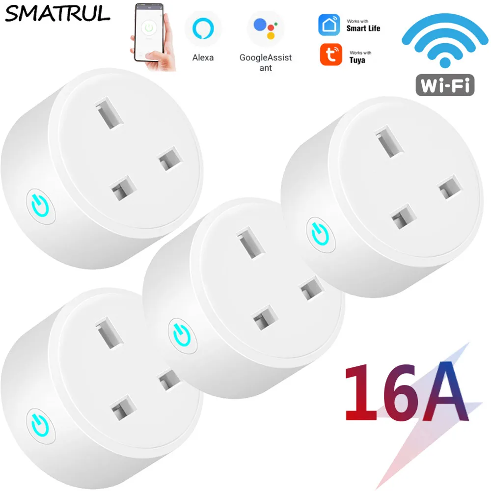 SMATRUL Tuya WiFi смарт розетка Великобритании 16A адаптера переменного тока