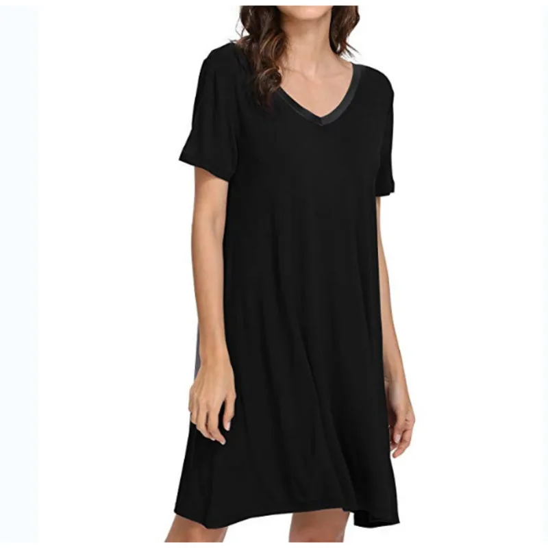 

Summer New Women's Dress Solid Color Round Neck Short Sleeve Pure Cotton Simple Dresses Comfortable Casual Vestidos Wn*