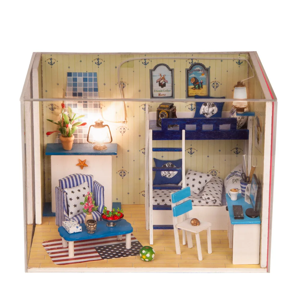 DIY хижина ручная работа темно-синяя мечта маленький дом модель собранная вилла