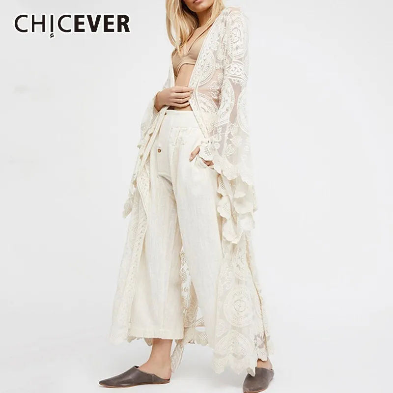 Женская кружевная блузка с V образным вырезом до щиколотки|Блузки| |