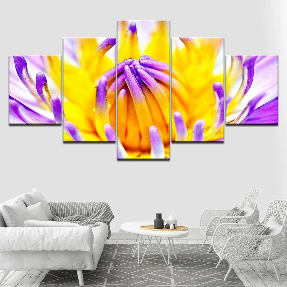 Желто-фиолетовый цветок 5 шт. обои Художественная печать на холсте современный