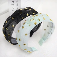 2020 lace gauze headband for woman sweet wide edged hairband with rhinestone star card girl bezel hair accessories free shipping