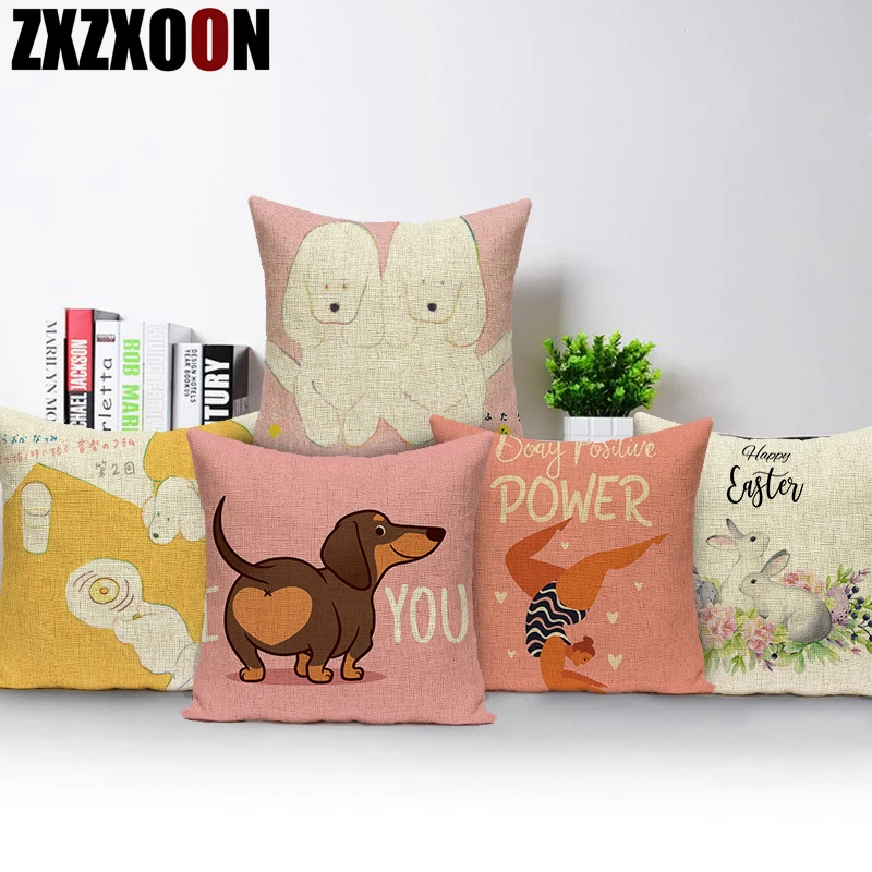 

Декоративный чехол для диванных подушек, наволочка с изображением животных, кроликов, собак, лисы, украшение для дивана, дома, гостиной