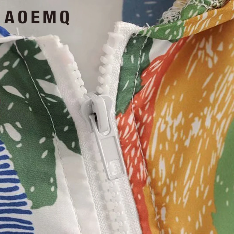 AOEMQ повседневное цветное пальто с принтом, плащ, верхняя одежда на молнии, однобортное непромокаемое пальто с капюшоном, Солнцезащитная одежда для путешествий