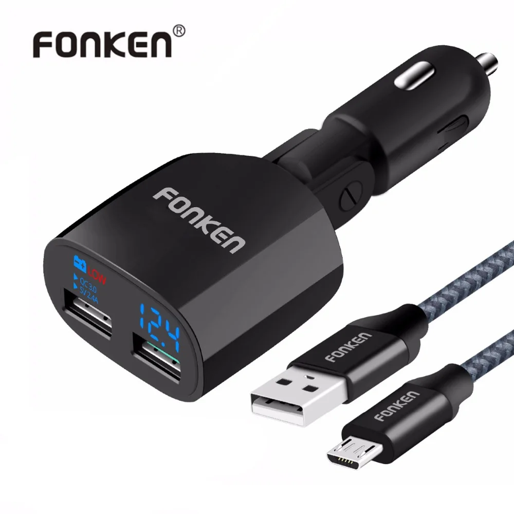 Автомобильное зарядное устройство FONKEN с двумя USB быстрая зарядка 3 0