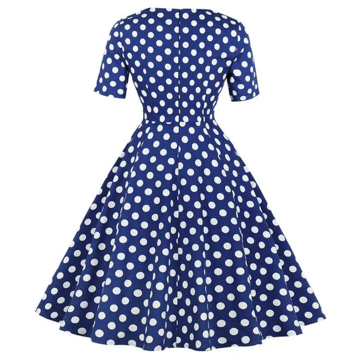 Женское винтажное платье в горошек белое стиле ретро с коротким рукавом Одри