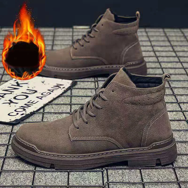 

2022 New Men Lace-up Martin Boots Light Outdoor Tooling Shoes Plus Velvet Thicken Snow Boots Non-slip Casual Winter Shose туфли