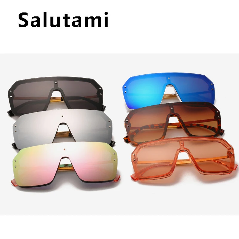 

2021 New Luxury Brand Oversized One Piece Shield Sunglasses For Women Vintage Black Graident Cool Sun Glasses Men Rimless Shades