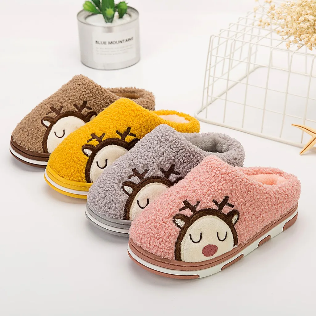 Детские тапочки с рисунком оленя детская зимняя теплая Домашняя повседневная