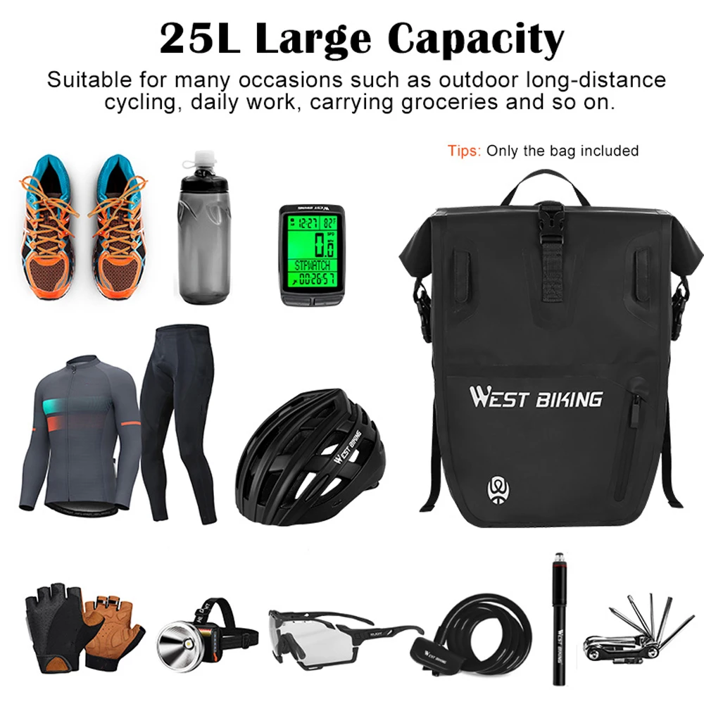 

WEST BIKING Bicycle Trunk Bag TPU PVC 100% Waterproof MTB Road Bike Panniers 25L Large Capacity Shoulder Cycling Accessories