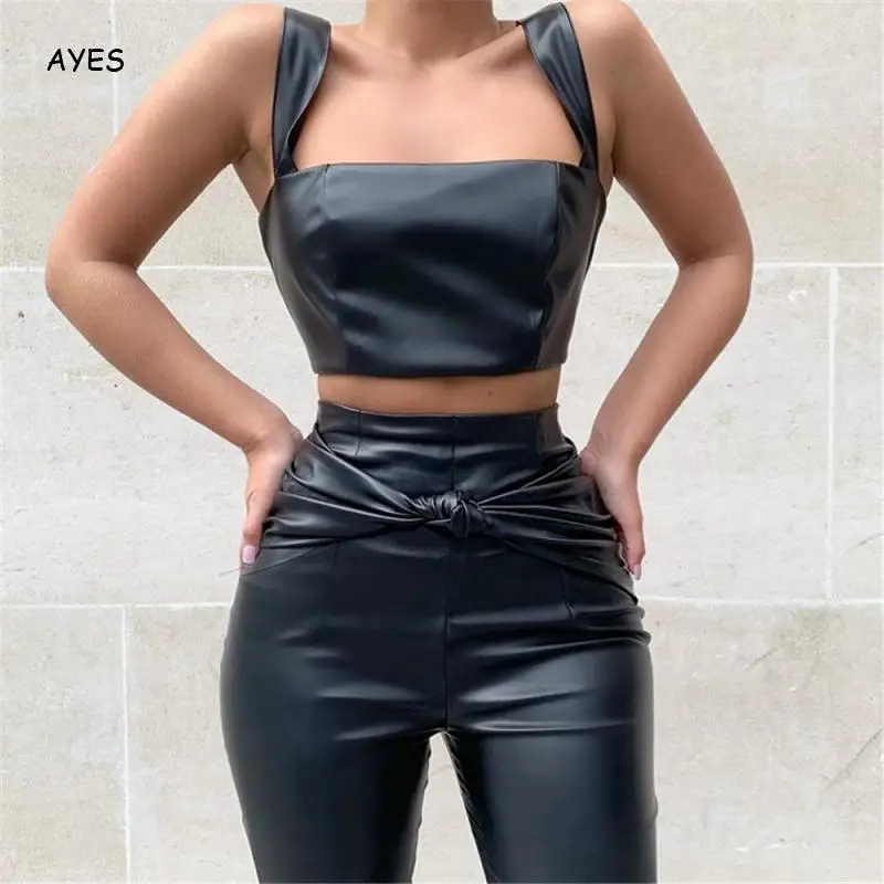 

Women bow knot leather pants leather leggings high waist pants slim skinny Faux Leather Trousers New black fashion leather pant