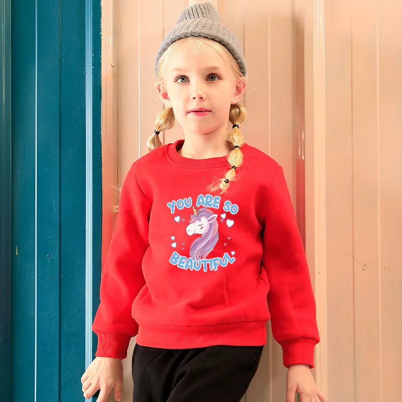 

Winter New Girls Yellow Plus Velvet Sweatshirt Children's Clothing Cartoon Printing Casual Sports Long-sleeved Top