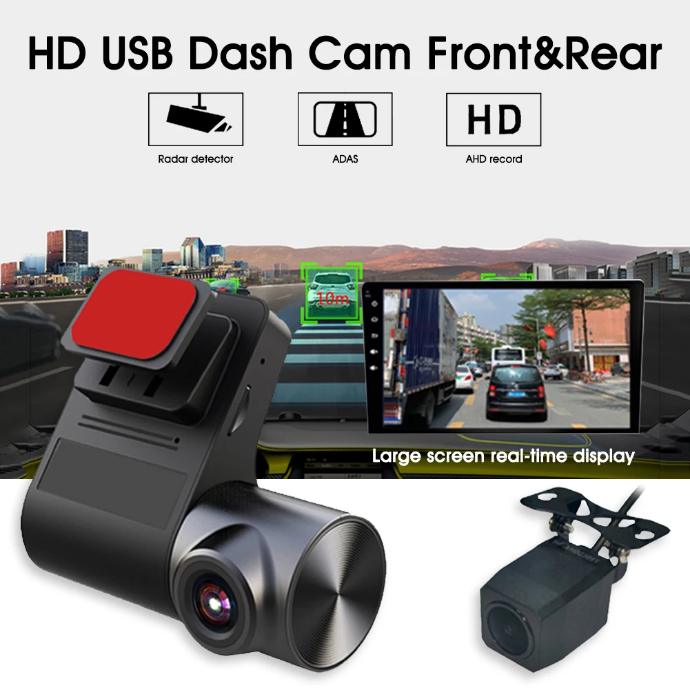 

Dash Cam Front And Rear Camera For Cars 720P@30fps, 270Â° Wide Angle, With Night Vision, Loop Recording, ADAS, Parking Monitor
