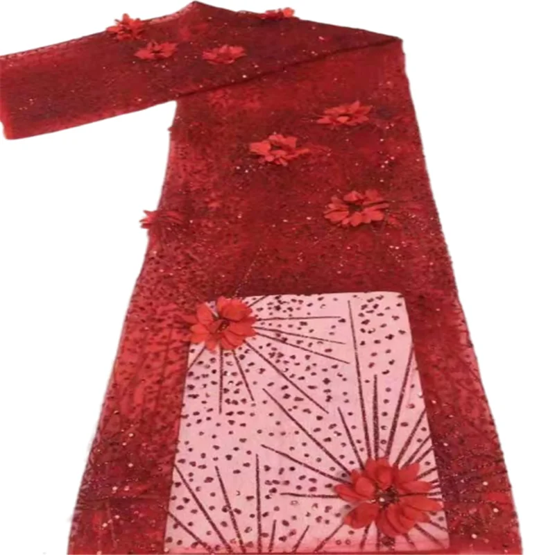 3d Африканское цветочное вышитое Тюлевое кружево жемчуг африканская кружевная