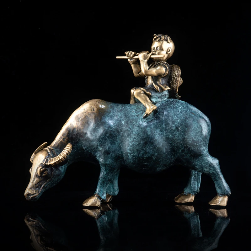 

SIMPLE AND MODERN STYLE COWBOY RIDING COW ART SCULPTURE OX STATUE ANIMALS FIGURINE BRASS ART&CRAFT HOME DECORATION R2639