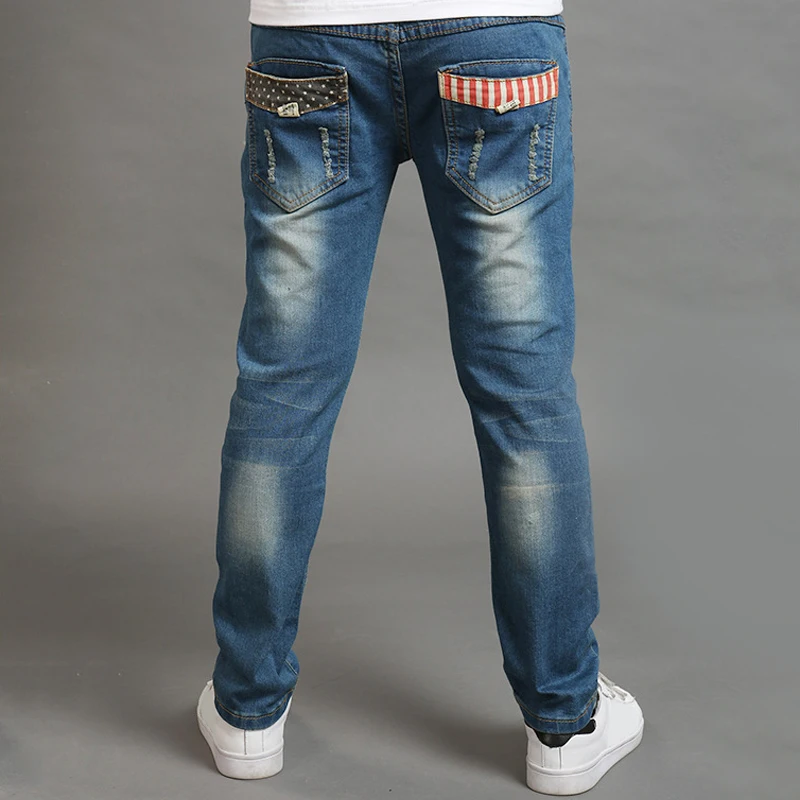 Navy blue IENENS/Детские классические узкие джинсы джинсовые штаны для мальчиков ковбойские брюки для мальчиков на весну-осень штаны с эластичной резинкой на талии От 5 до 13 лет детские штаны - Цвет: Navy blue