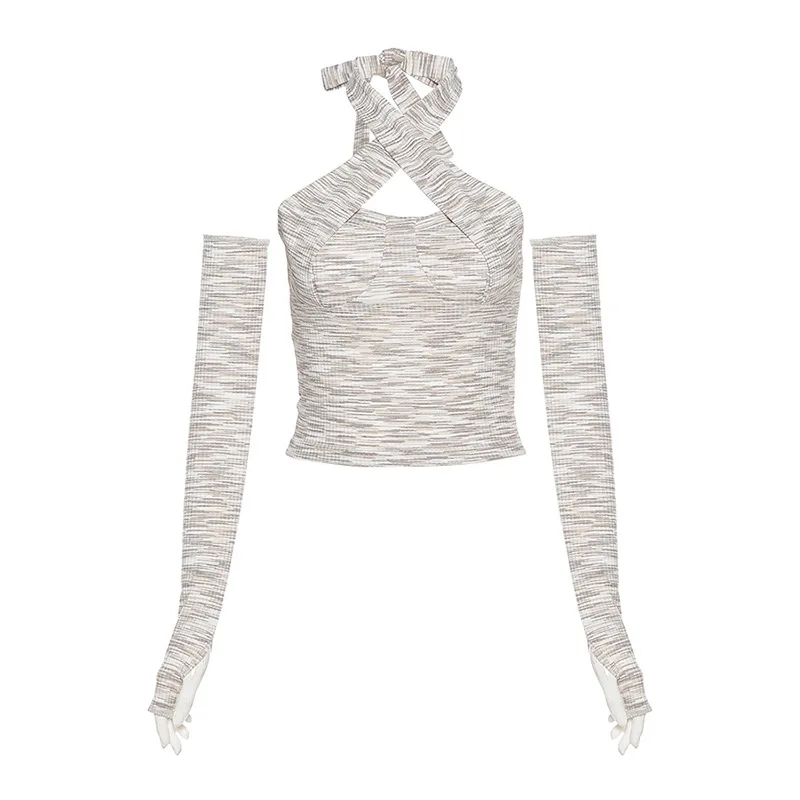 

European and American New Style Strap Hanging Neck Halter Sleeves Slim Navel All-match Bottoming Vest Women