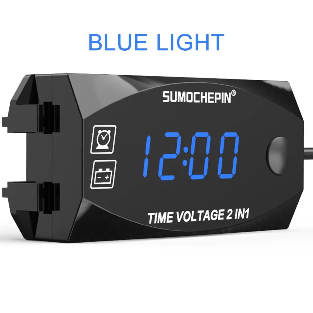 

6V-30V 2-in-1 Voltmeter For Motorcycle Electric Vehicle Time Clock Multi-function With Digital Display Time Clock Multi-function