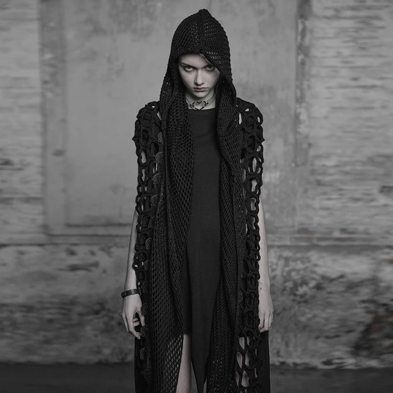 Женский тёмный Готический шарф в стиле Панк RAVE шерстяной тканевый кружевной