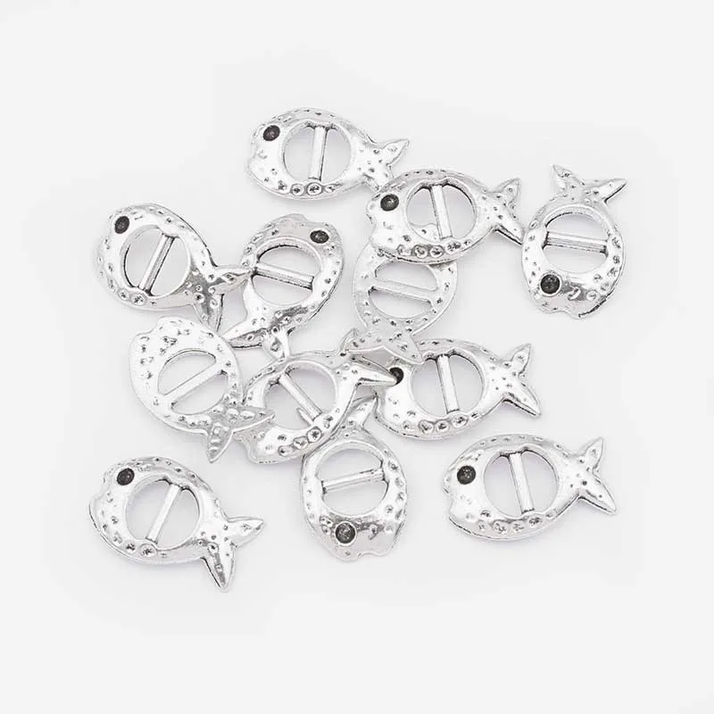 20 шт покрытые серебром Цвет рыбы в форме животных ленты слайдер для 8*2 мм плоского