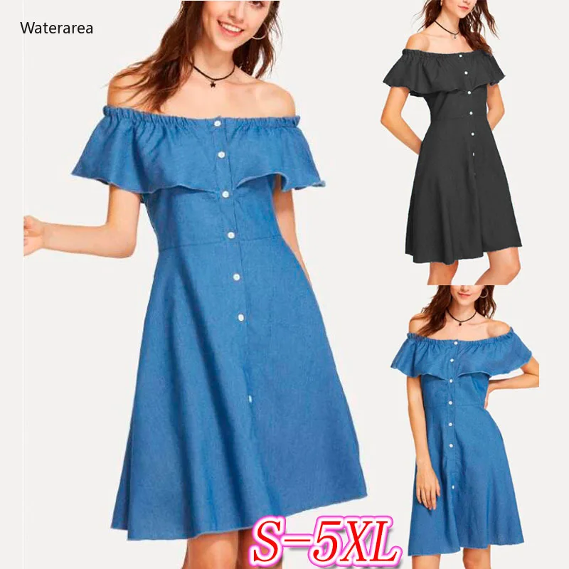 2019 летнее женское однобортное одноцветное джинсовое платье размера плюс с
