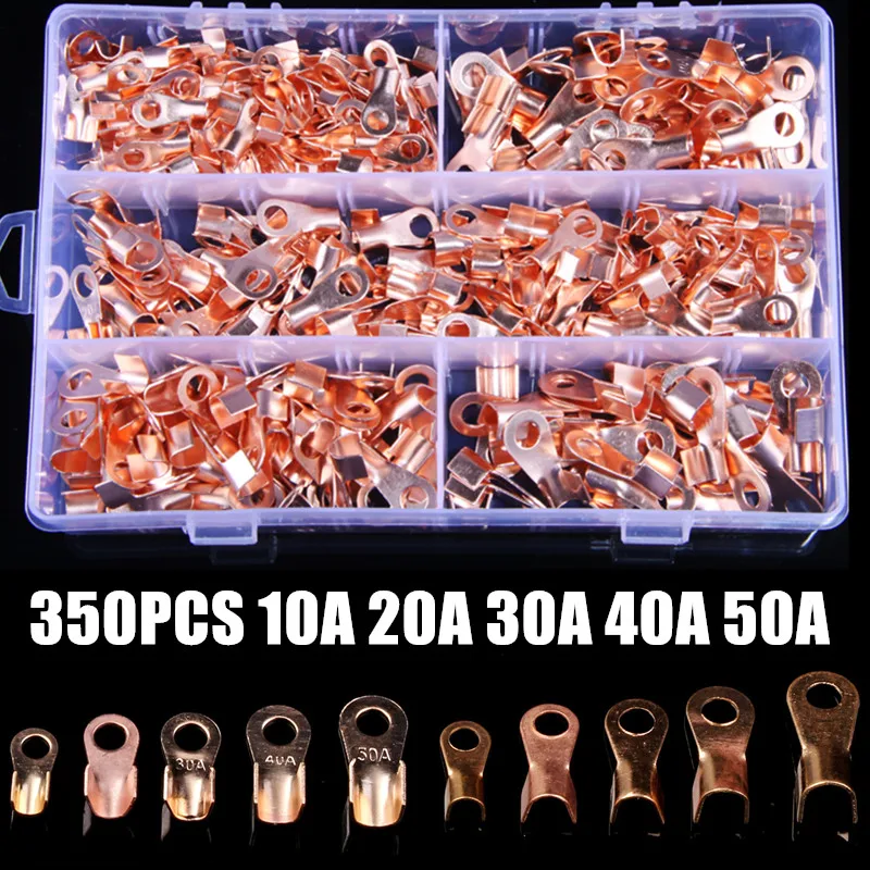 

350PCS 10A-50A OT Type Wire Terminal Red Copper Bare Nose Lugs Crimp Open Mouth Cable Connector Splice
