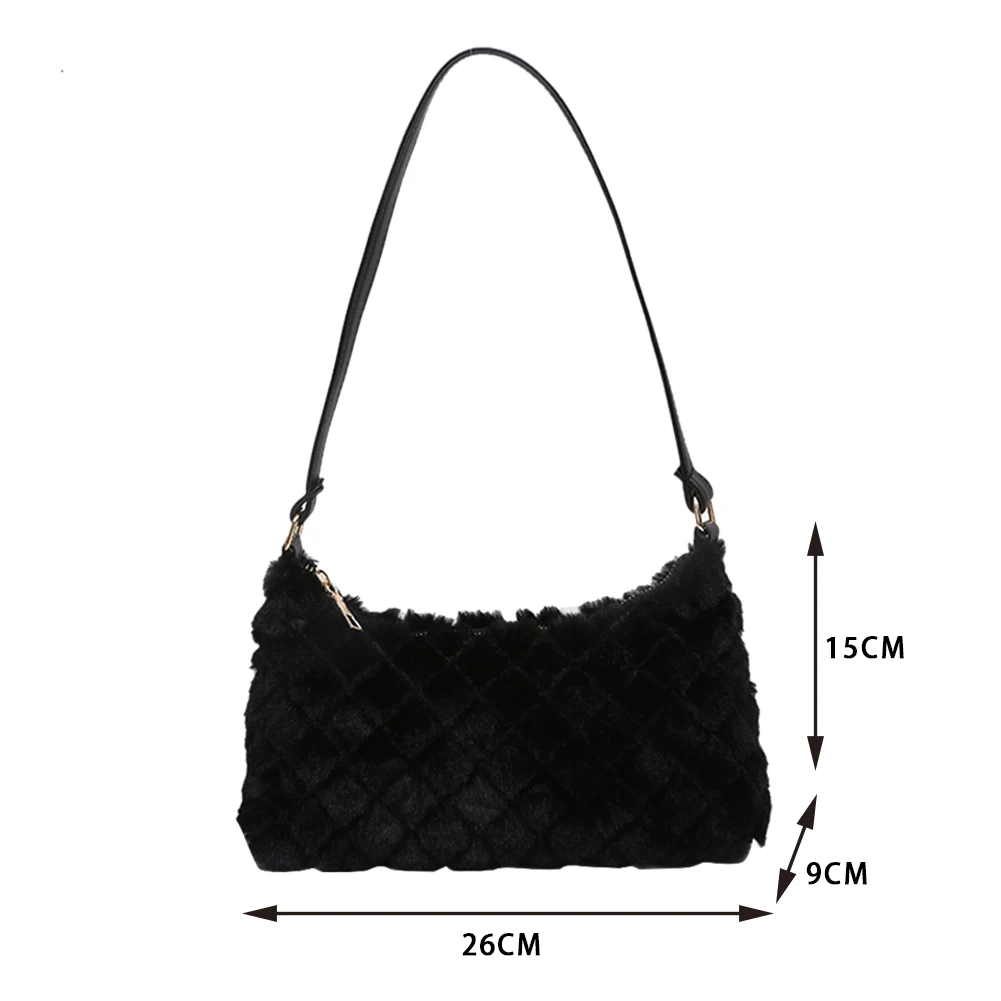 

Vintage Solid Color Soft Plush Women Shoulder Bags Casual Lattice Pattern Underarm Handbag Simple Lady Party Top-Handle Clutch