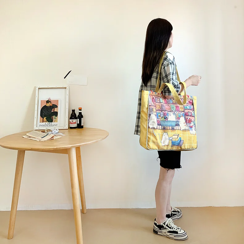 

Korean Cute Tote Bag Cartoon Animal Aesthetic Shoulder Fashion Anime Tote Bag Casual Canvas Torebki Damskie Ladies Bag DE50TT