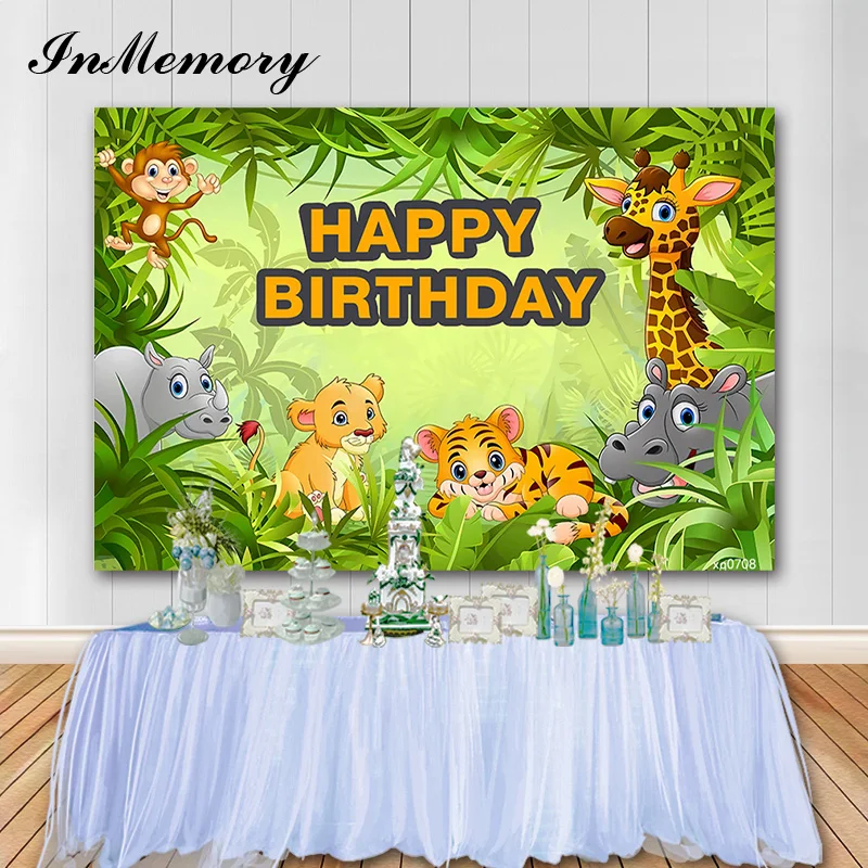 В памяти сафари тема День Рождения фон джунгли Животные Тигр Жираф вечеринка для