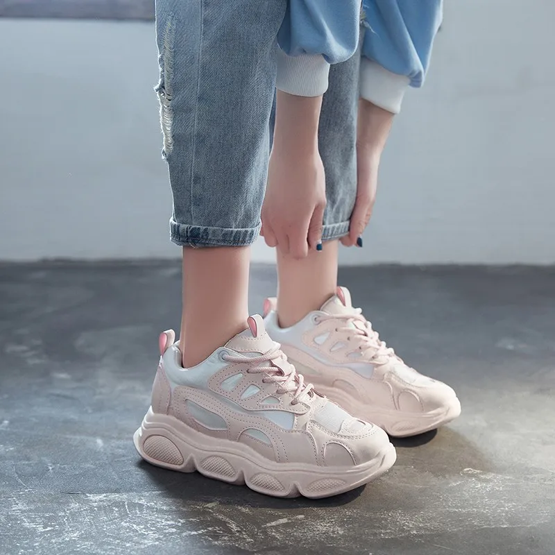 Кроссовки женские кожаные на платформе массивные толстая подошва шнуровке