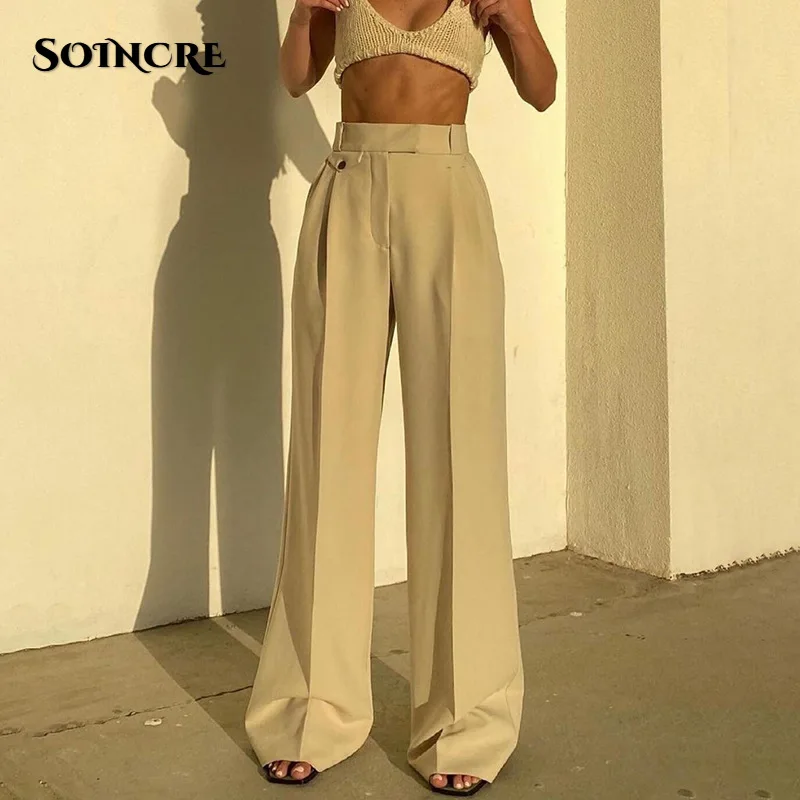 

Fashion High Waisted Wide Leg Pants Women 2021 Elegant Black Palazzo Pant Business Casual Spring Autumn Solid Slim Straight Pant