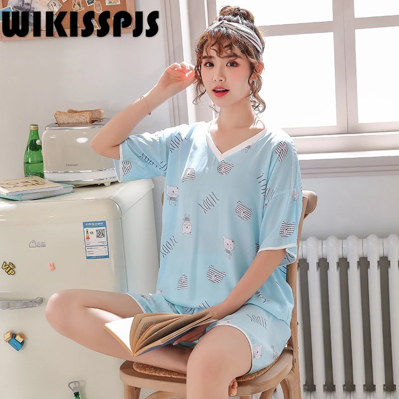 

Летняя новая Пижама, женские тонкие шорты с коротким рукавом, удобный комплект из двух предметов, летняя пижама для девочек-подростков, кавайная Пижама
